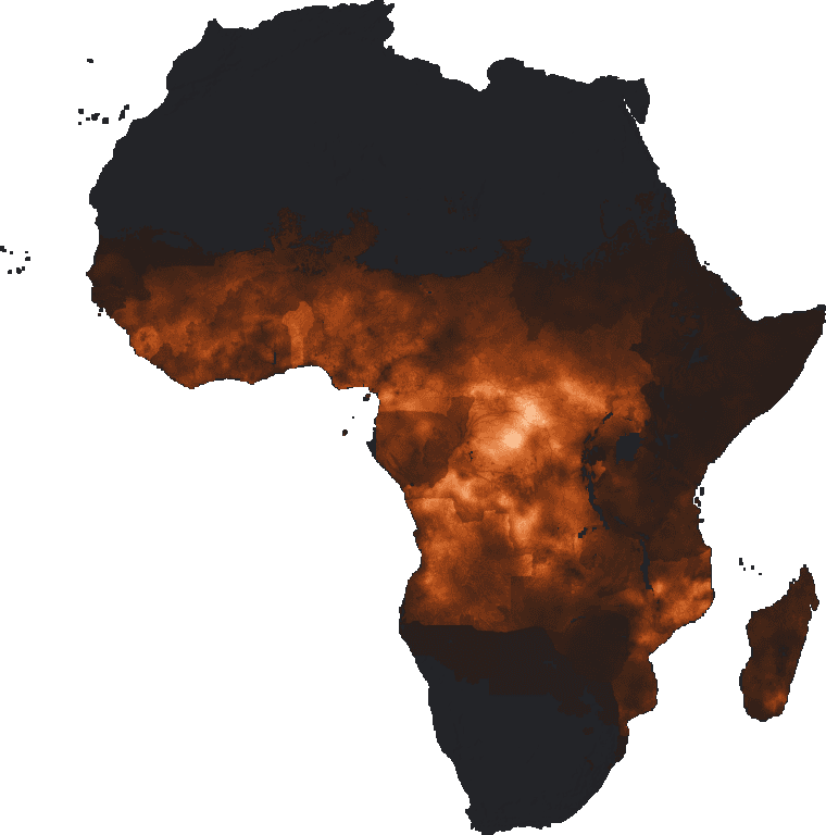 Malaria endemicity (PfPR₂–₁₀), Africa 2024